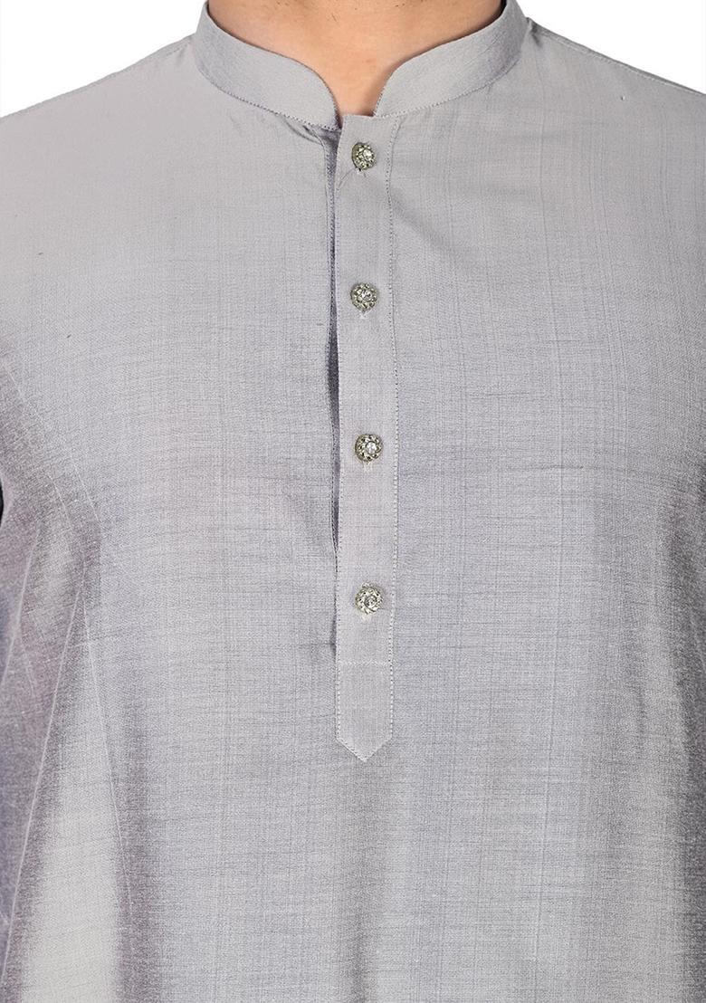 Grey Cotton Kurta For Men - Indya