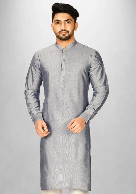 Grey Cotton Kurta For Men