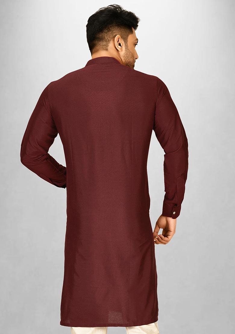 Red Cotton Kurta For Men - Indya
