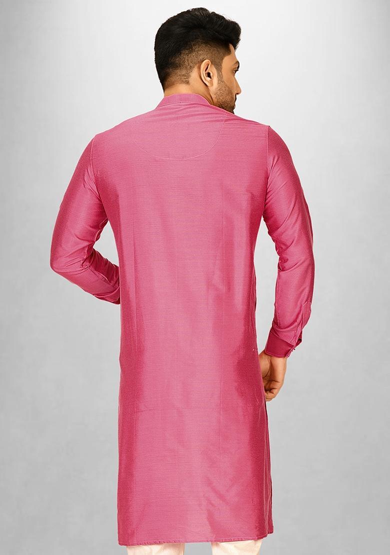 Pink Cotton Kurta For Men - Indya