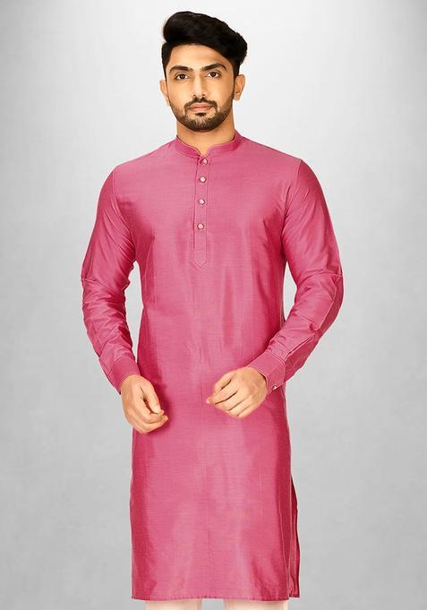 Pink Cotton Kurta For Men