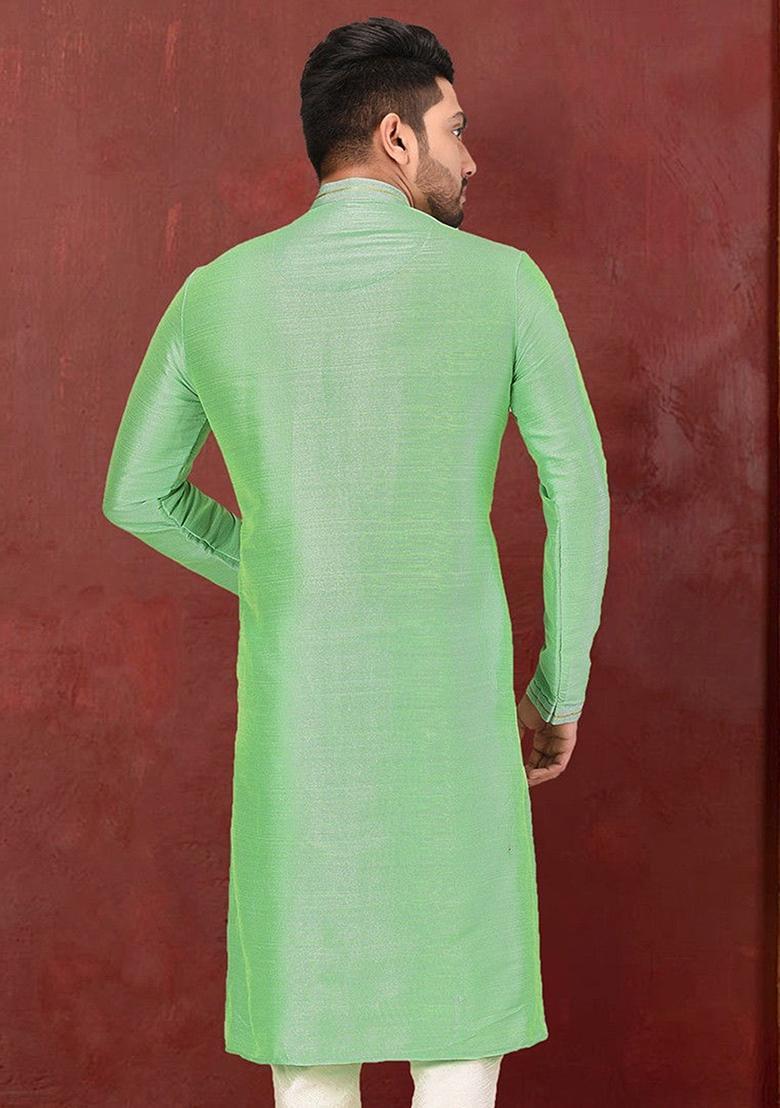 Pastel Green Mulbury Kurta For Men - Indya