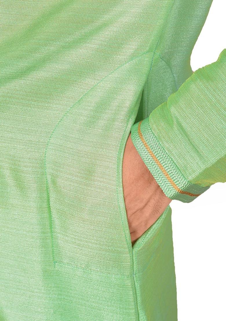 Pastel Green Mulbury Kurta For Men - Indya