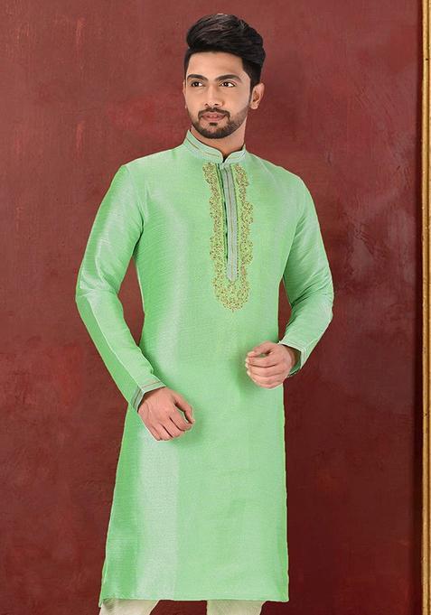 Pastel Green Mulbury Kurta For Men