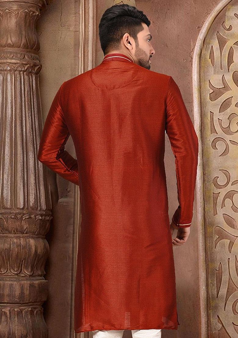 Red Mulbury Kurta For Men - Indya