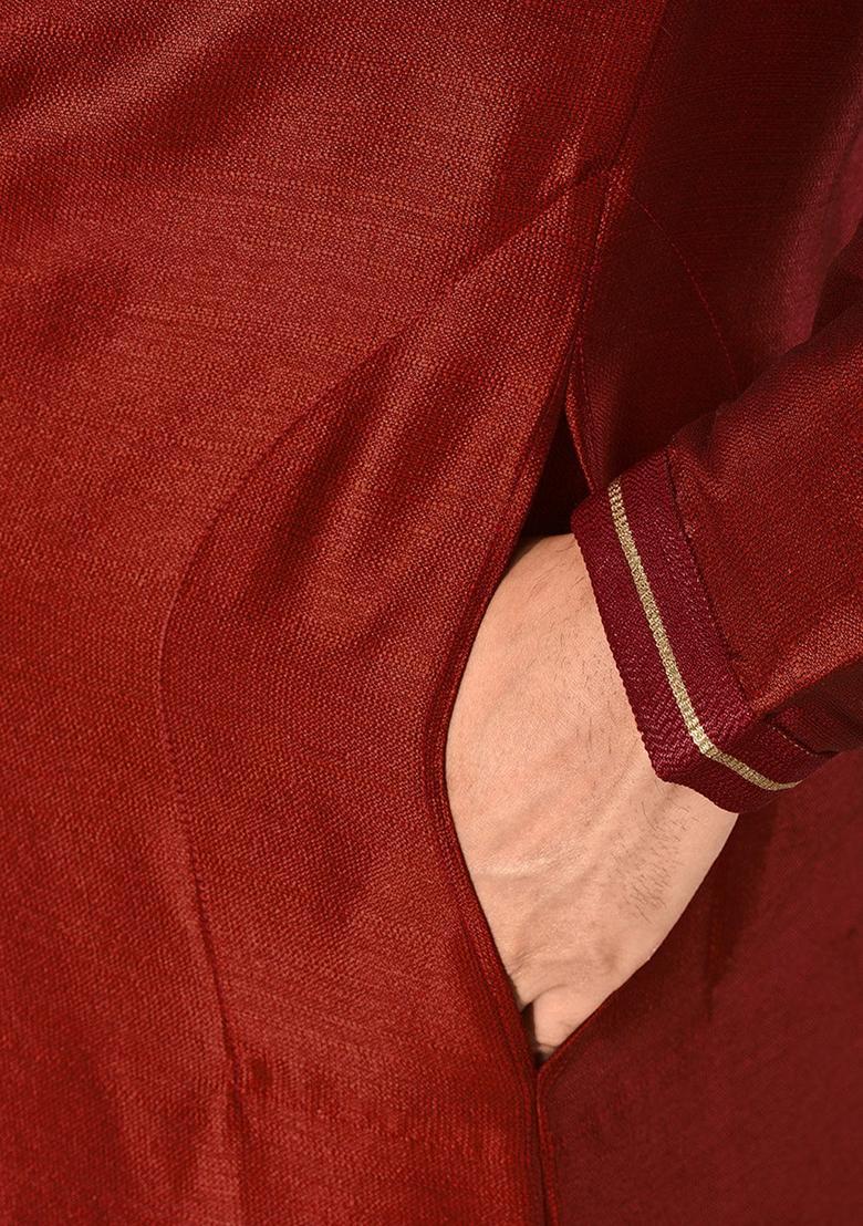 Red Mulbury Kurta For Men - Indya