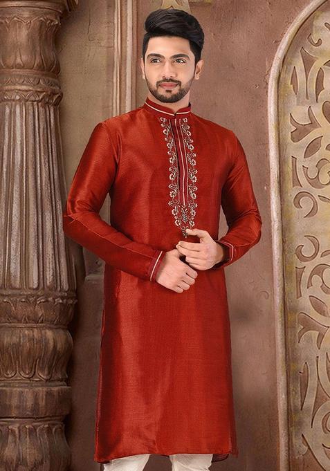 Red Mulbury Kurta For Men