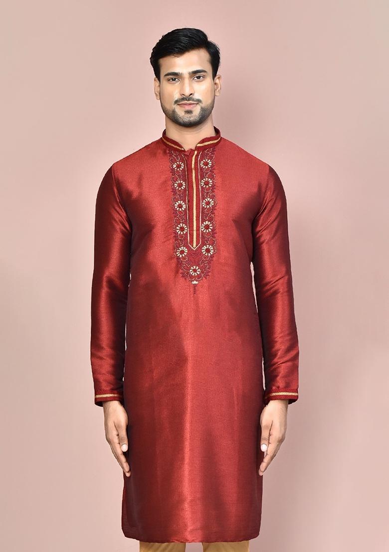 Maroon Mulbury Kurta For Men - Indya