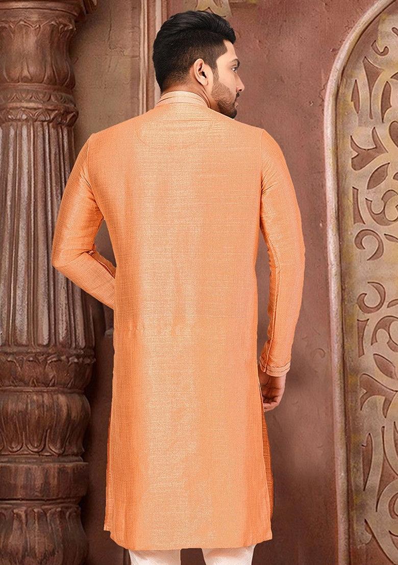Light Orange Mulbury Kurta For Men - Indya