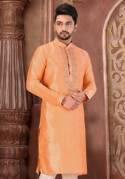 Light Orange Mulbury Kurta For Men
