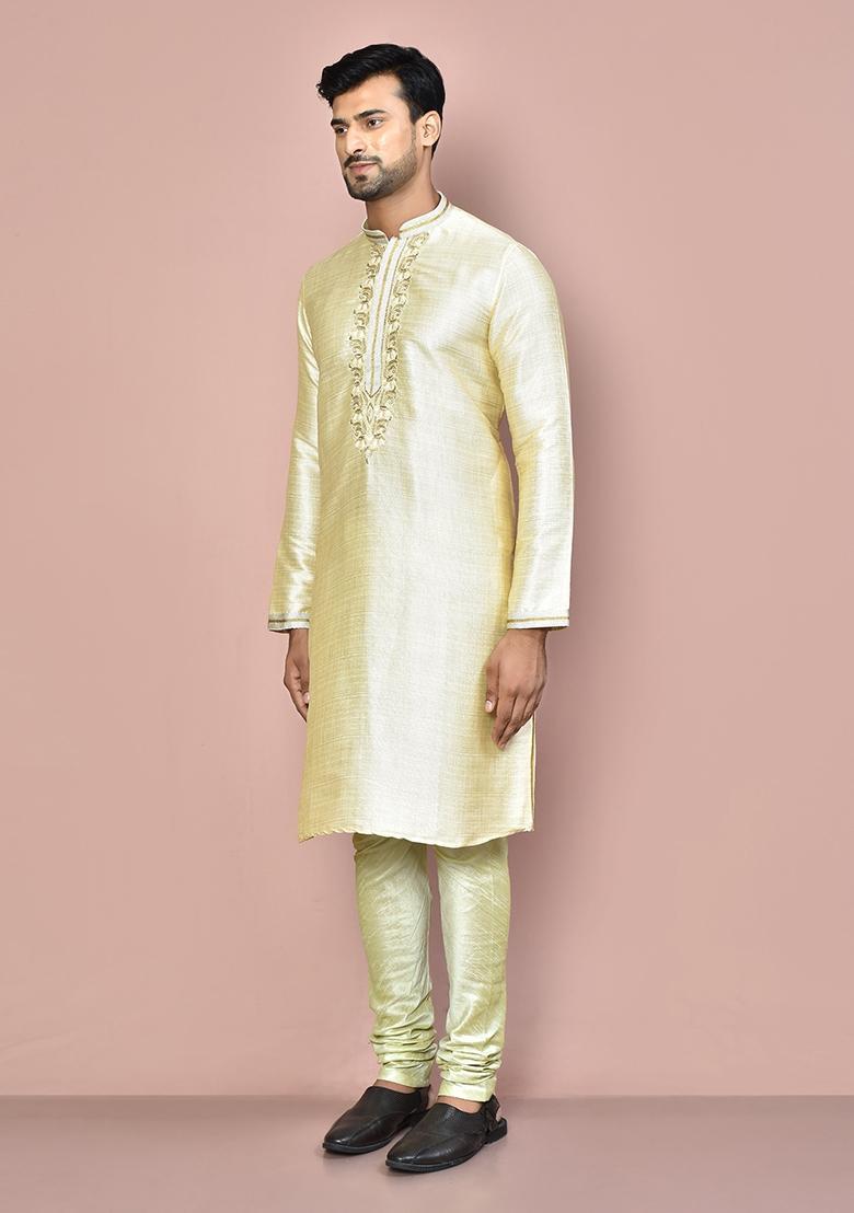 Cream Mulbury Kurta Set For Men - Indya