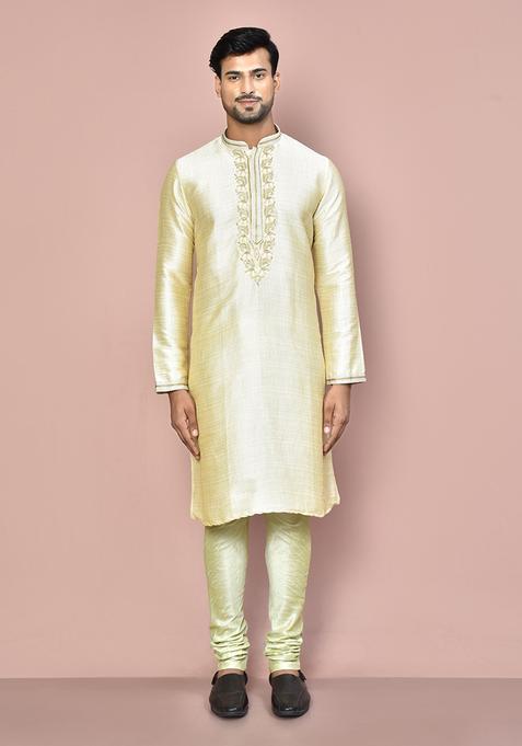 Cream Mulbury Kurta Set For Men