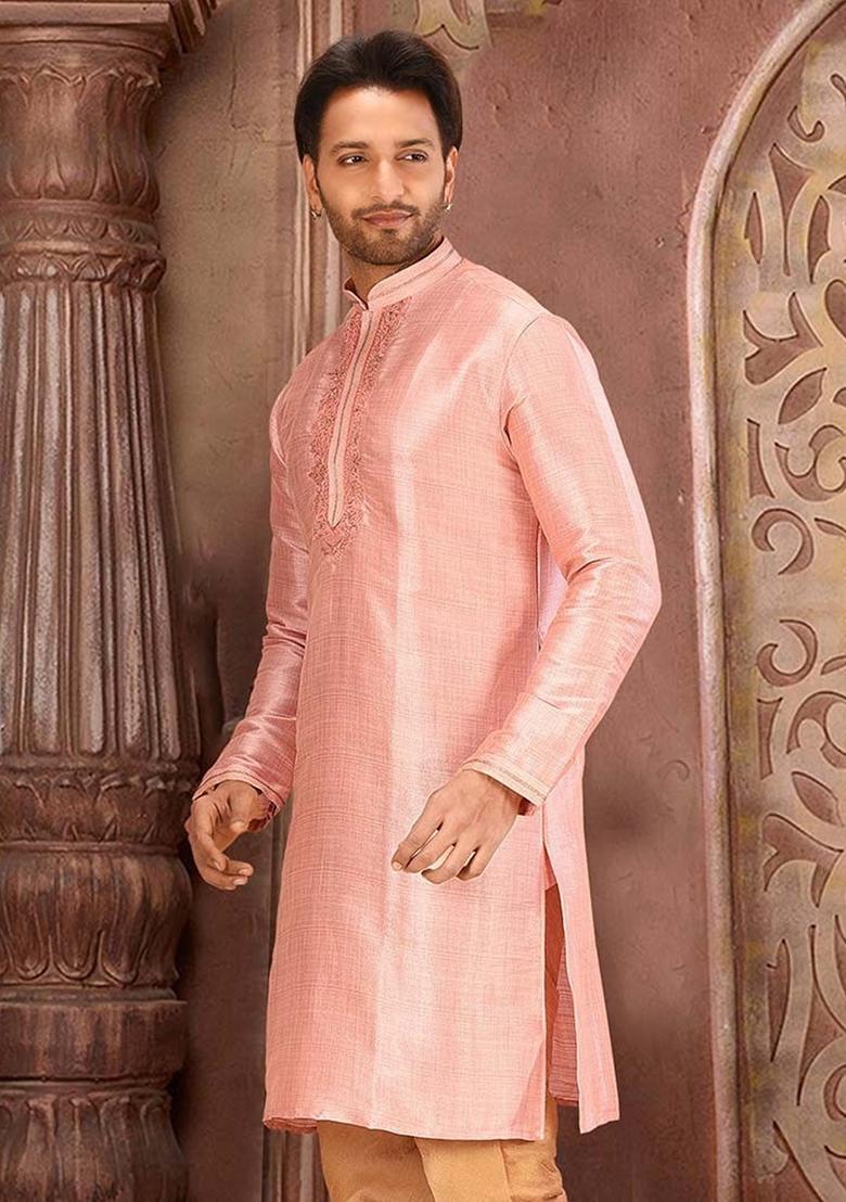 Peach Mulbury Kurta For Men - Indya