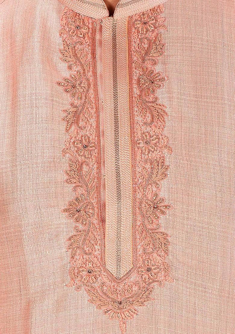 Peach Mulbury Kurta For Men - Indya