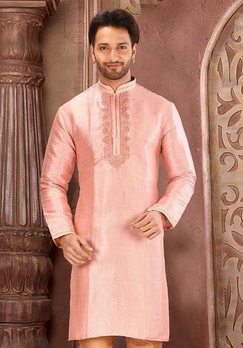 Peach Mulbury Kurta For Men