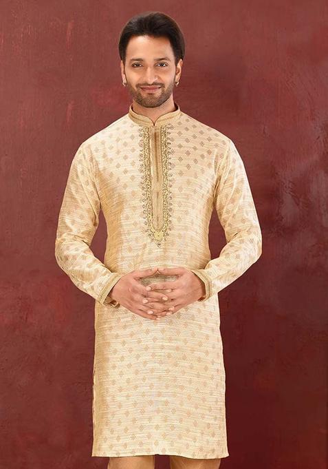 Light Yellow Mulbury Kurta For Men