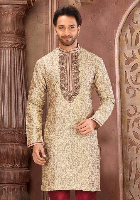 Brown Mulbury Kurta For Men