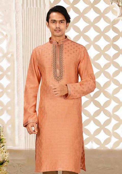 Dark Orange Mulbury Kurta For Men