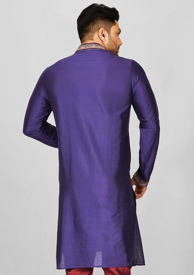 Purple Hand Work Cotton Kurta For Men - Indya