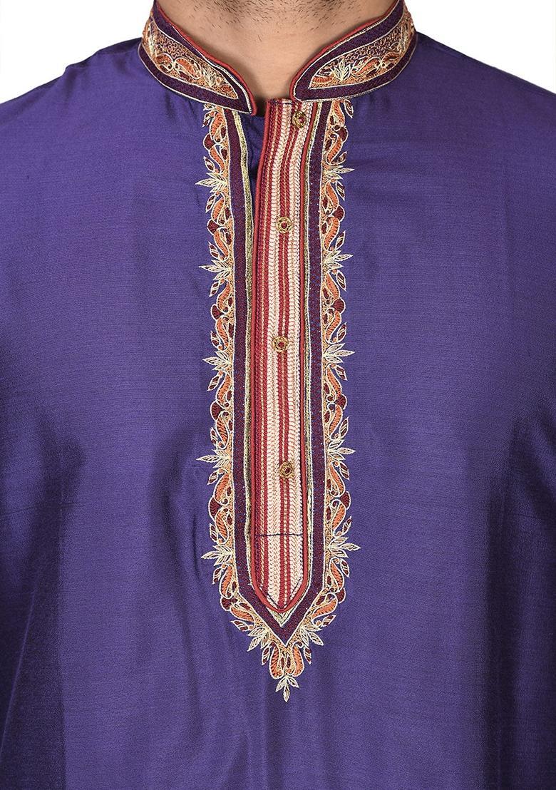 Purple Hand Work Cotton Kurta For Men - Indya