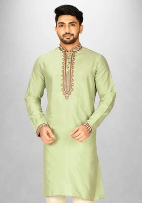 Chatni Green Hand Work Cotton Kurta For Men