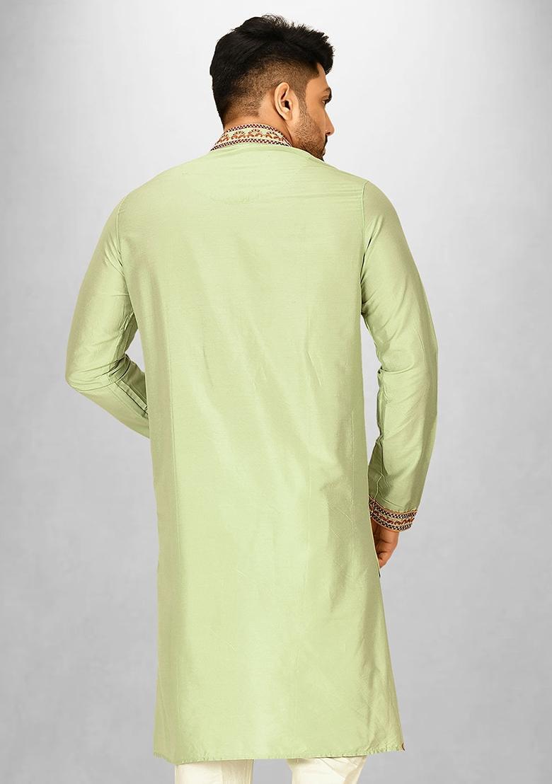 Chatni Green Hand Work Cotton Kurta For Men - Indya