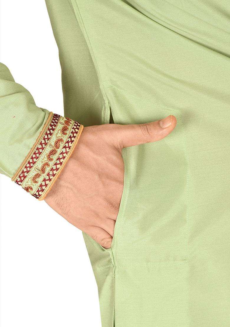 Chatni Green Hand Work Cotton Kurta For Men - Indya