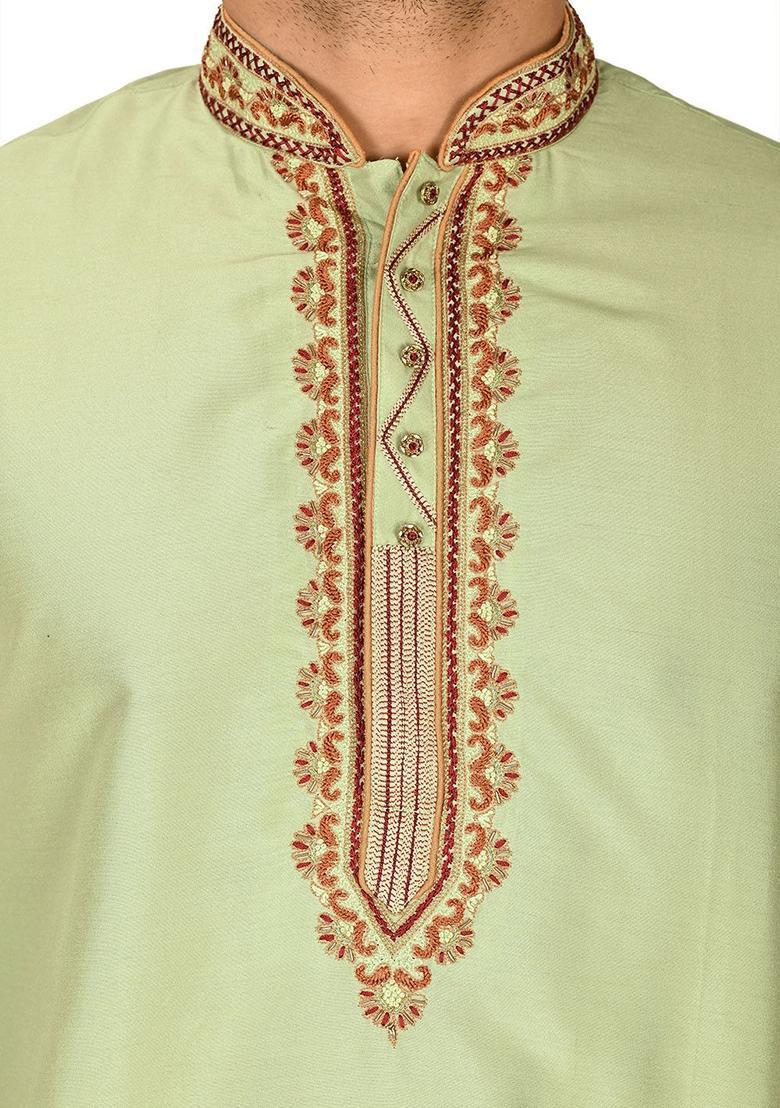 Chatni Green Hand Work Cotton Kurta For Men - Indya