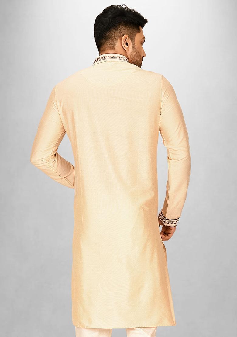 Fawn Hand Work Cotton Kurta For Men - Indya
