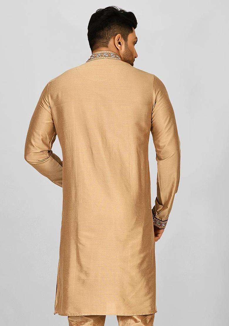 Chiku Hand Work Cotton Kurta For Men - Indya