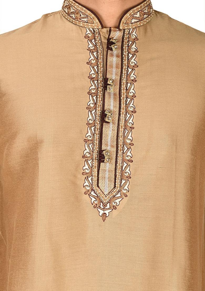 Chiku Hand Work Cotton Kurta For Men - Indya