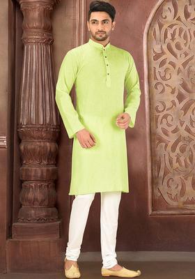 Green Cotton Kurta Set For Men