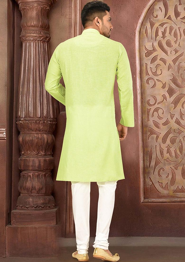 Green Cotton Kurta Set For Men - Indya