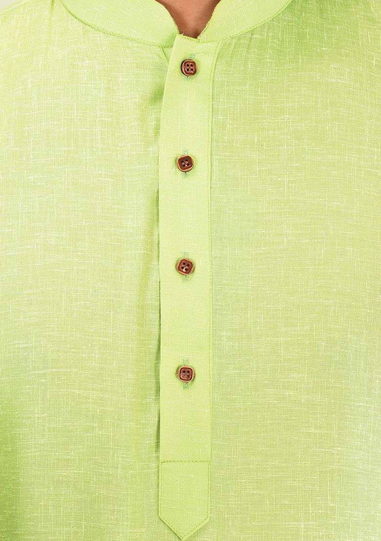 Green Cotton Kurta Set For Men - Indya