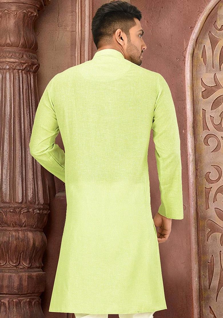 Green Cotton Kurta For Men - Indya