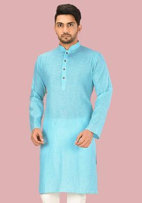 Sky Blue Cotton Kurta For Men