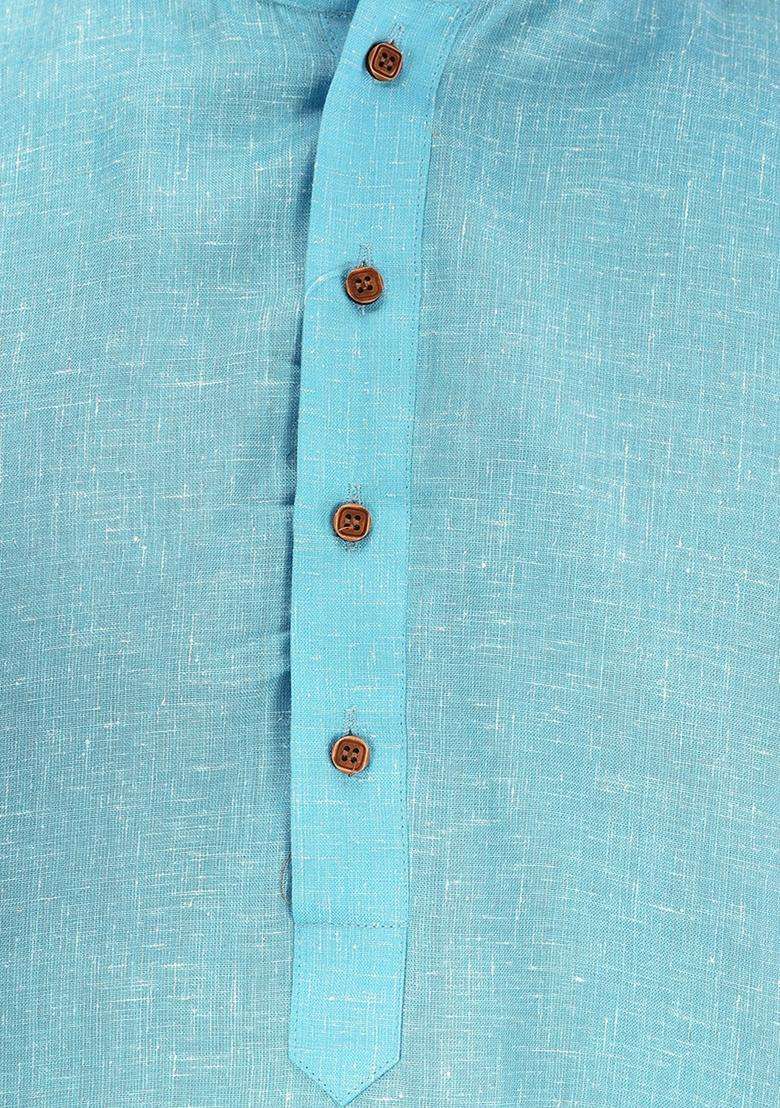 Sky Blue Cotton Kurta For Men - Indya