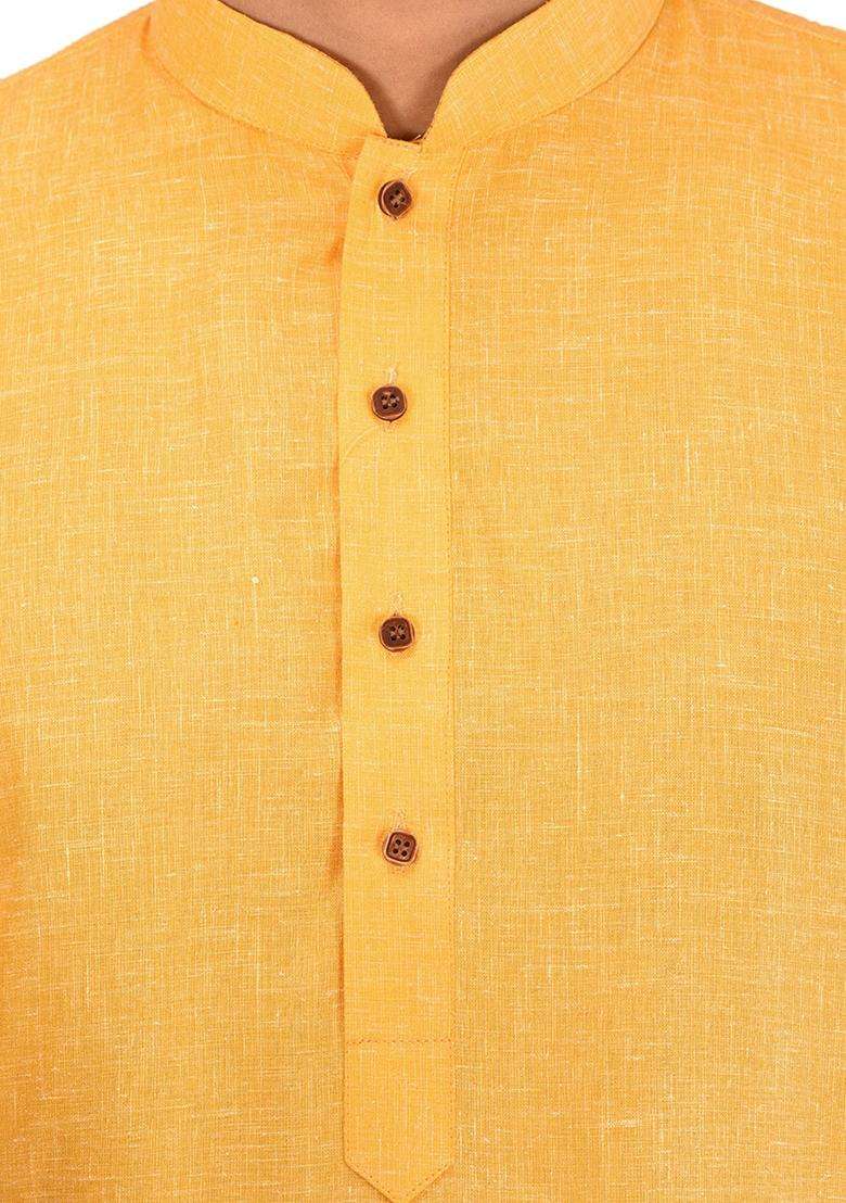 Yellow Cotton Kurta Set For Men - Indya
