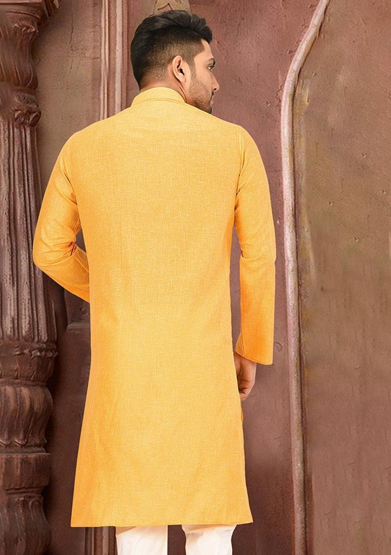Yellow Cotton Kurta For Men - Indya