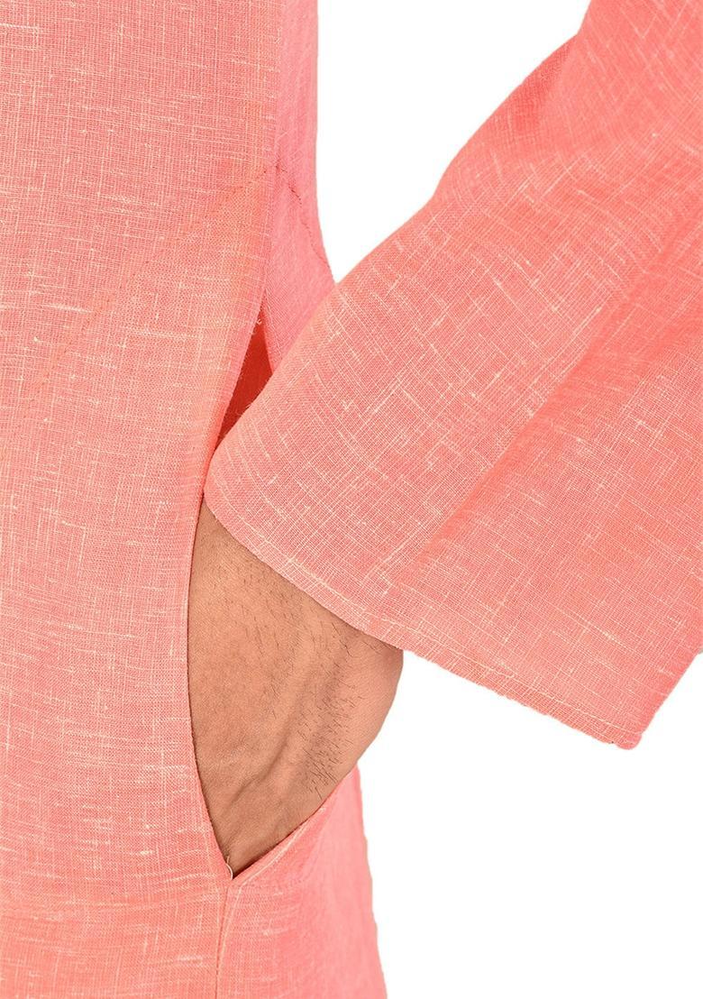 Peach Cotton Kurta Set For Men - Indya
