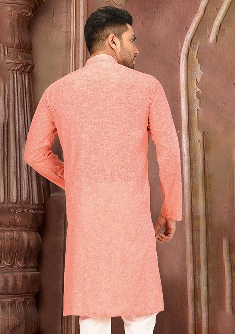 Peach Cotton Kurta For Men - Indya
