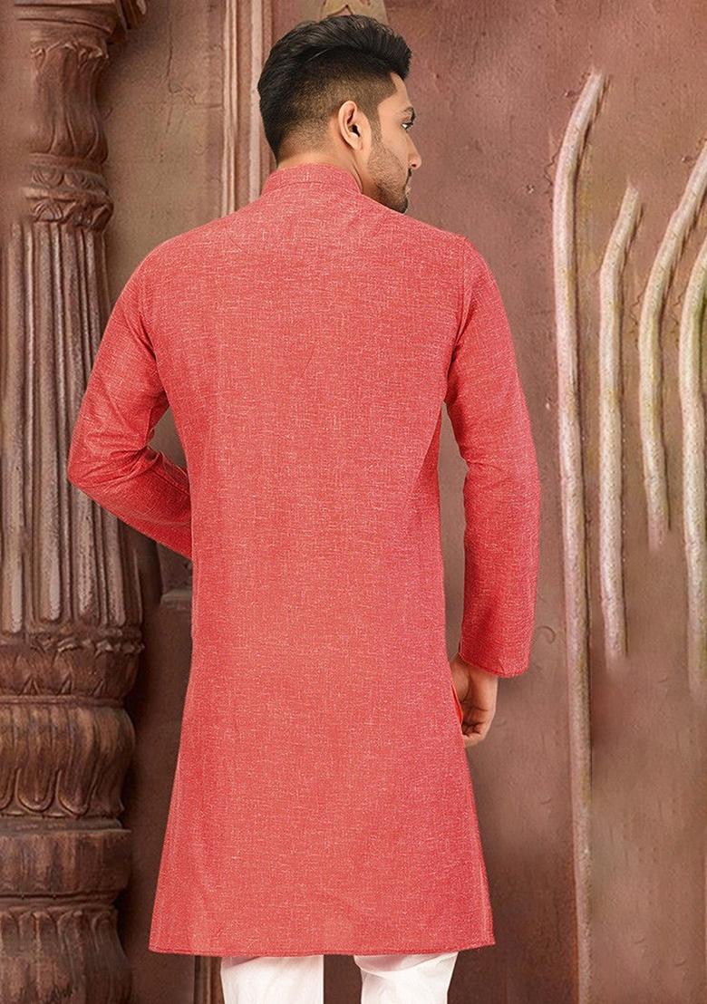 Red Cotton Kurta For Men - Indya