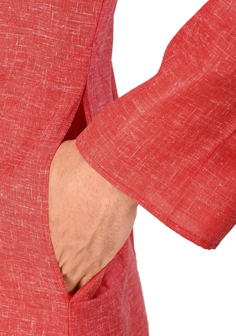 Red Cotton Kurta For Men - Indya