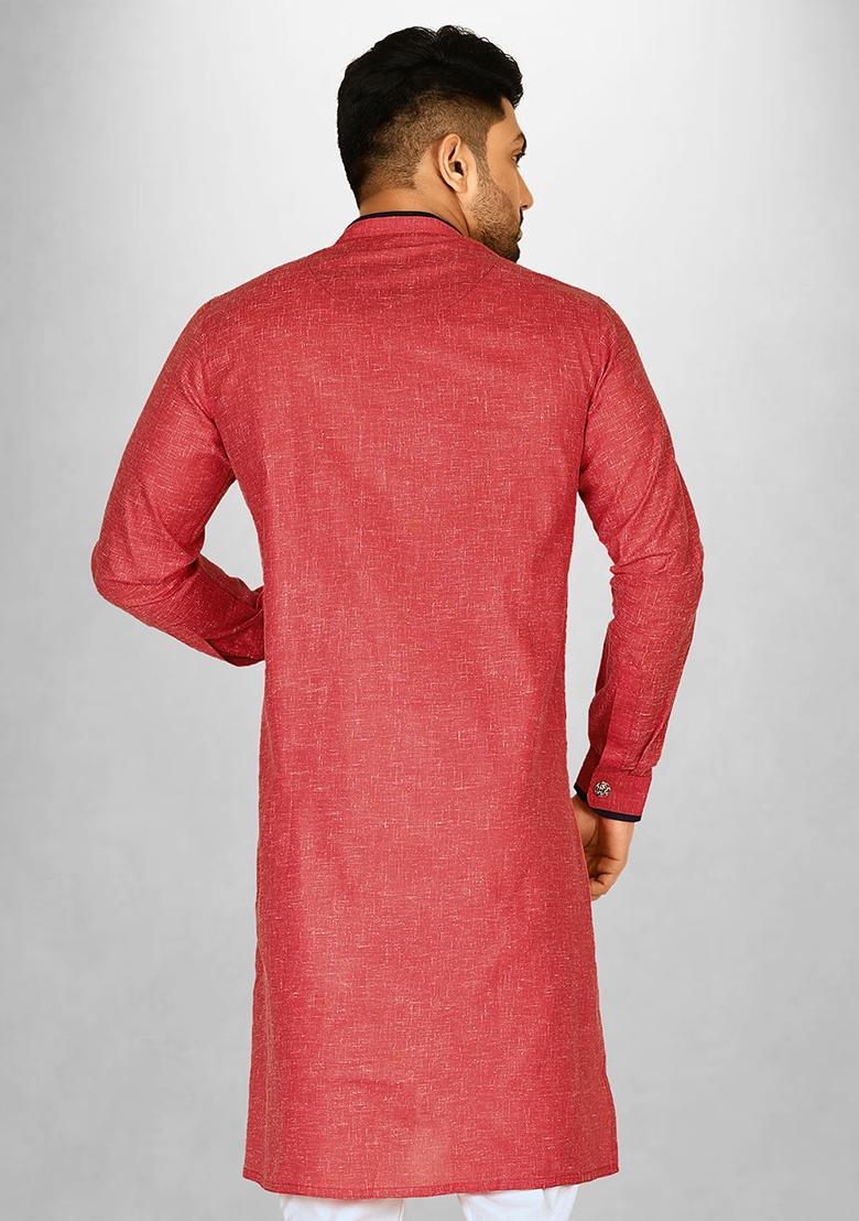 Red Cotton Kurta For Men - Indya