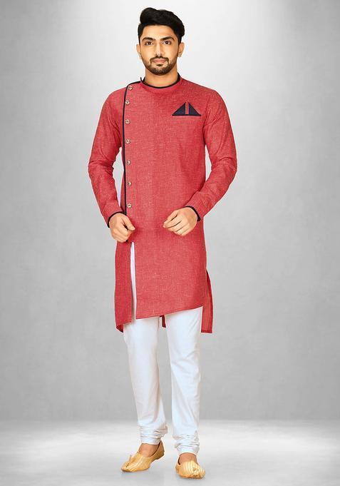 Red Cotton Kurta For Men