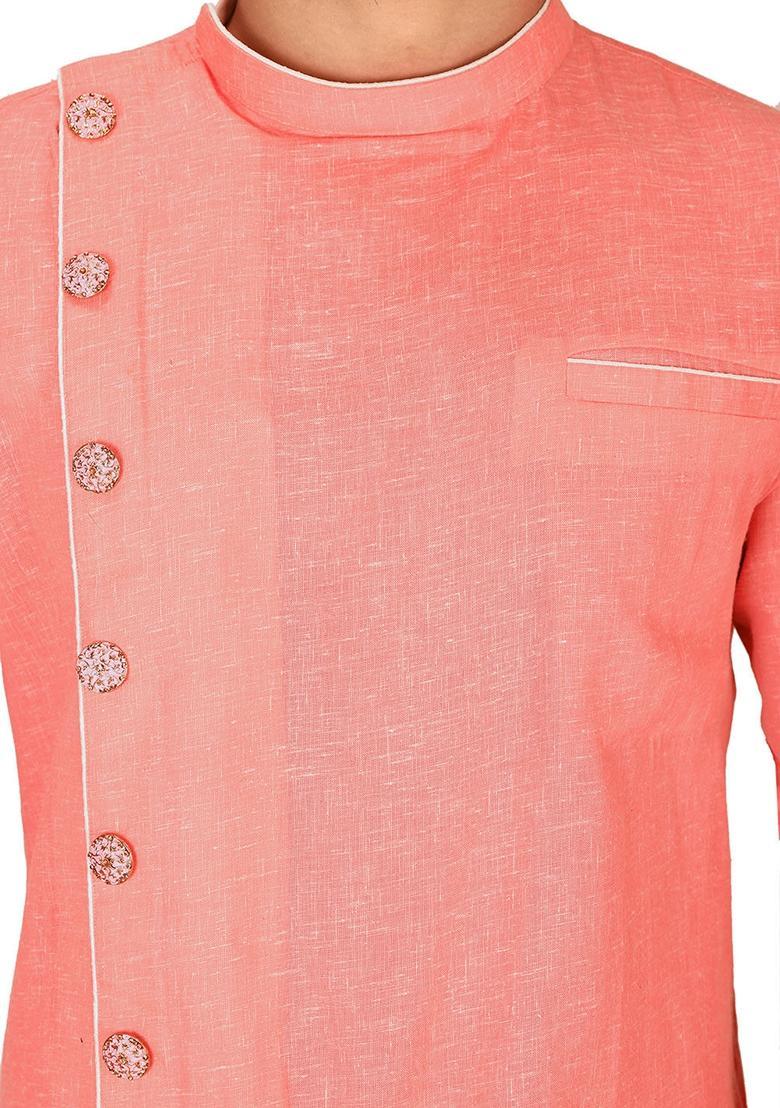 Peach Cotton Kurta For Men - Indya