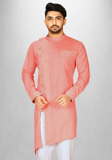 Peach Cotton Kurta For Men