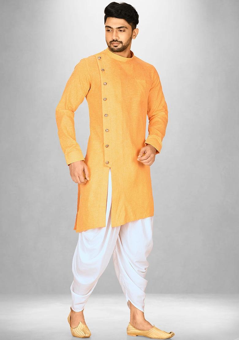 Yellow Cotton Kurta For Men - Indya