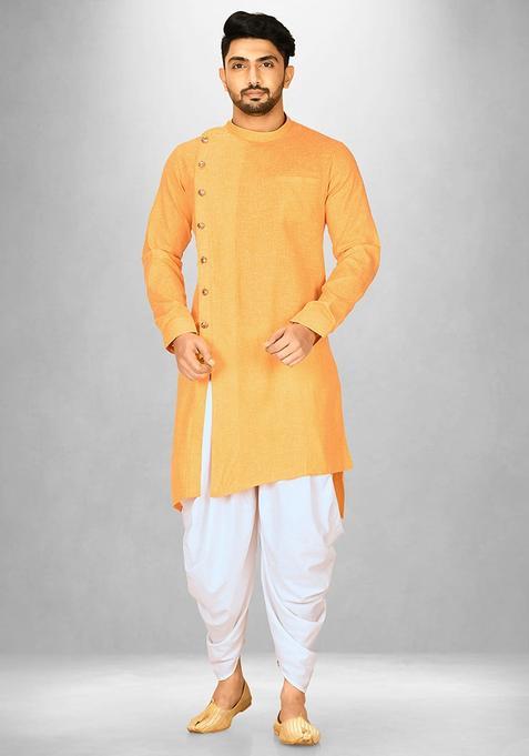 Yellow Cotton Kurta For Men