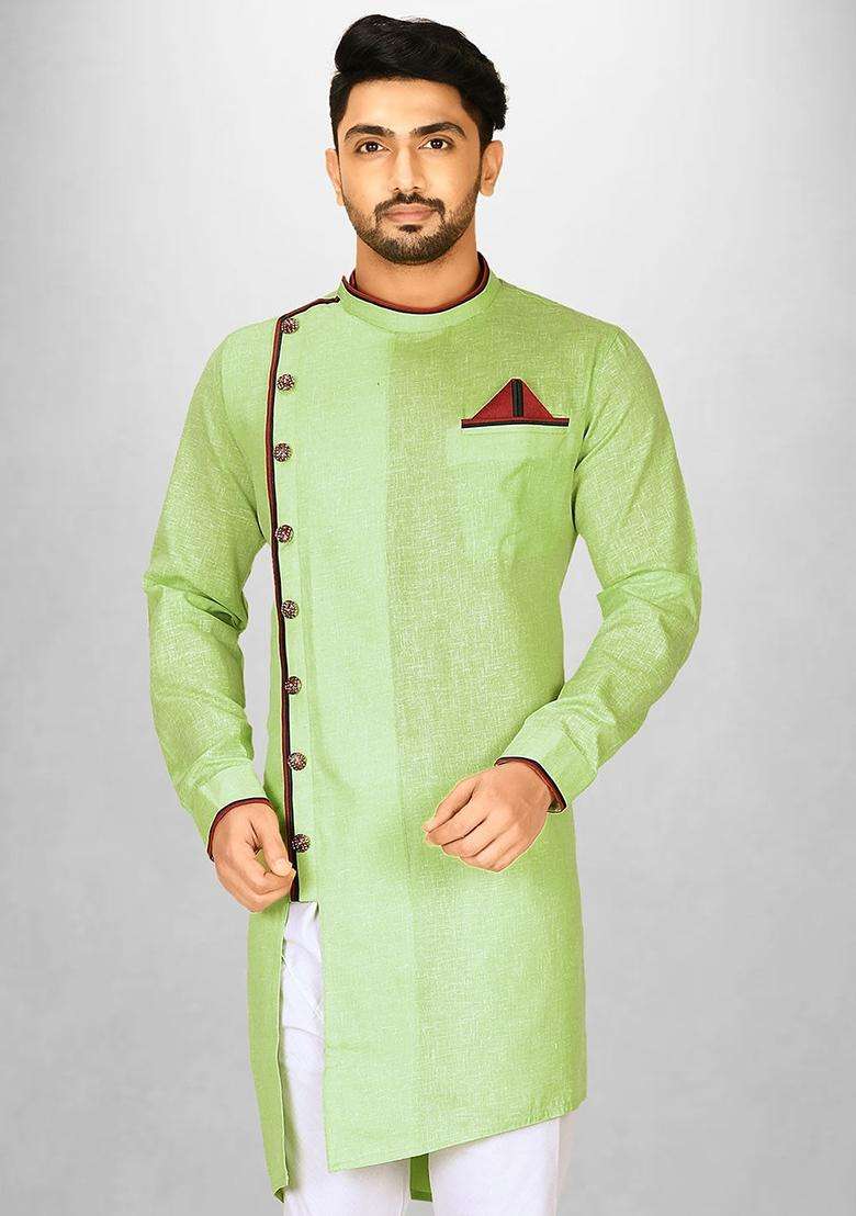 Green Cotton Kurta For Men - Indya